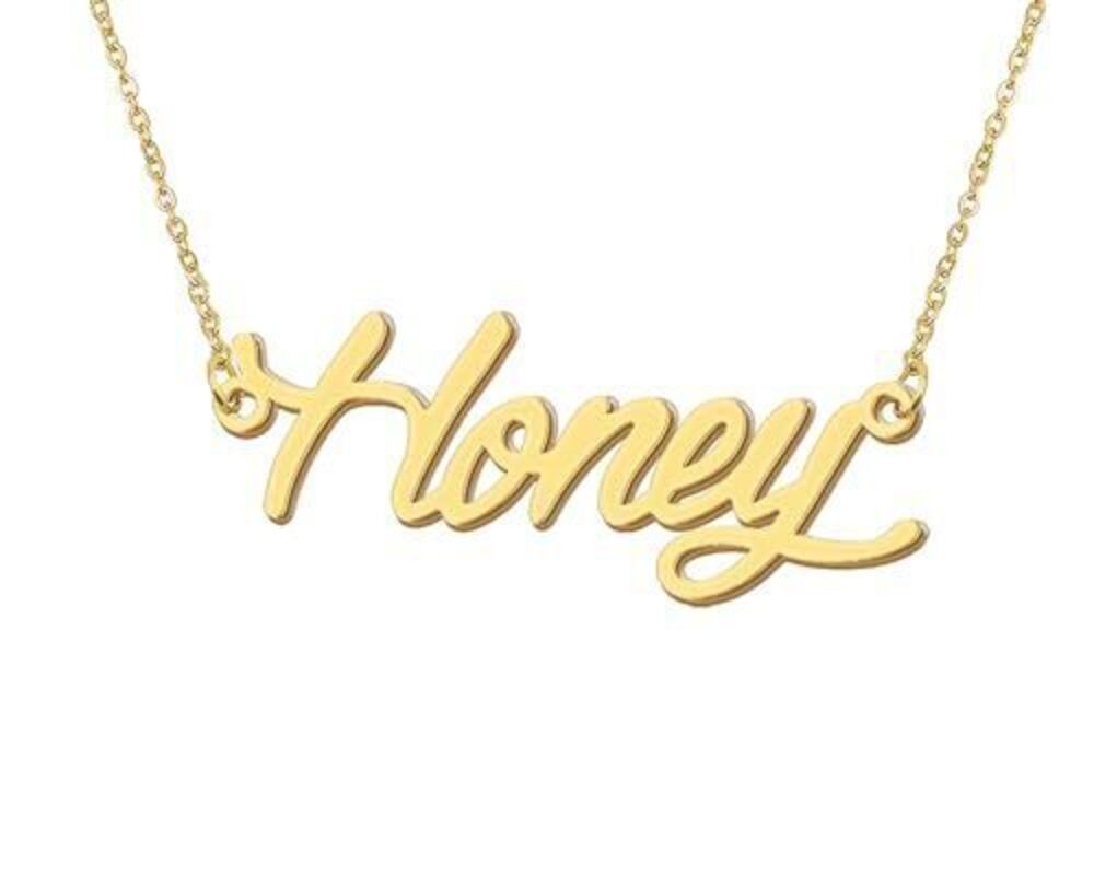 2253 18k Gold Plated Honey Initial Name Necklace Message Word Stainless
